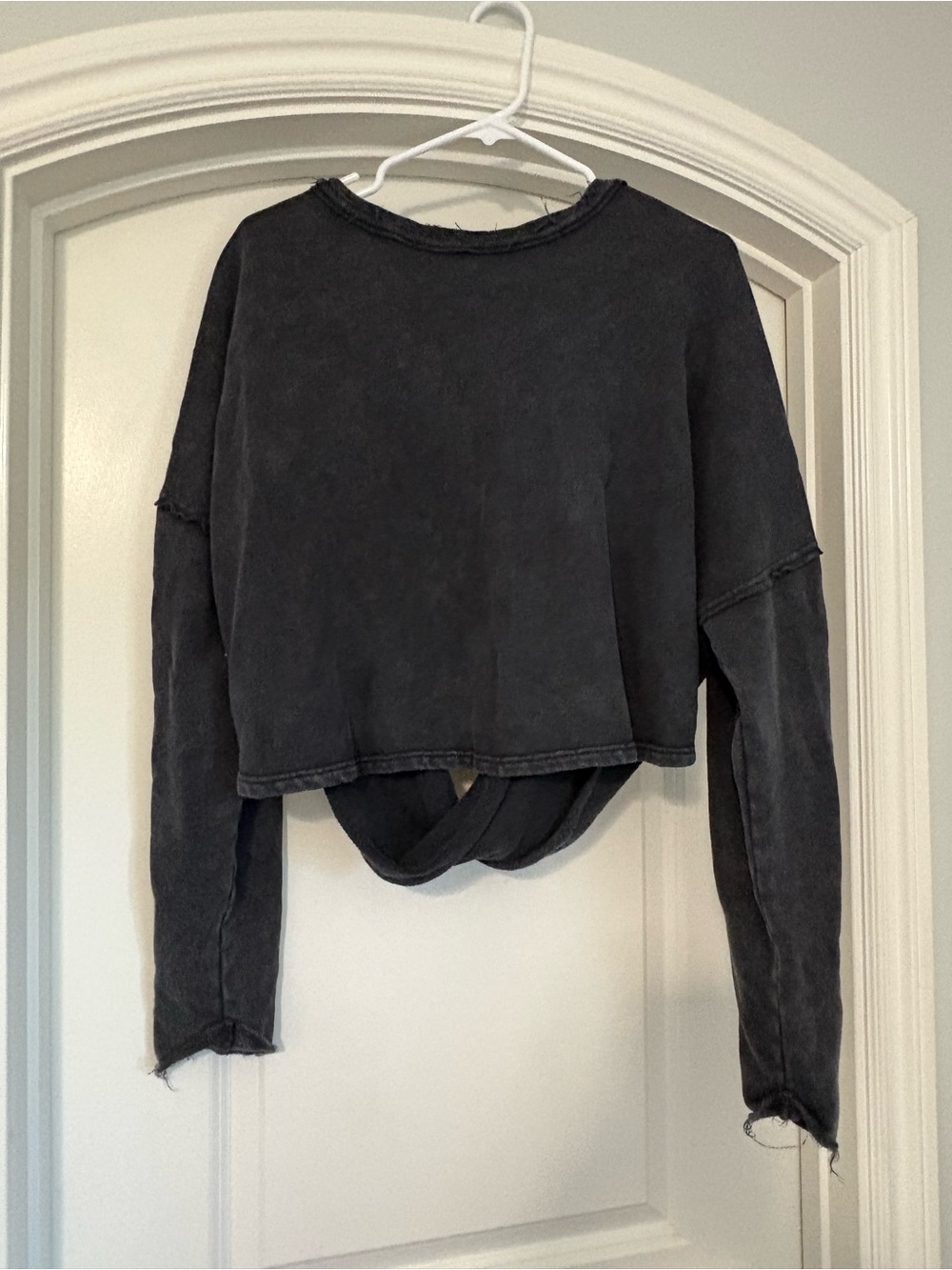 Free People Washed Black Cropped Twist-Back Sweatshirt